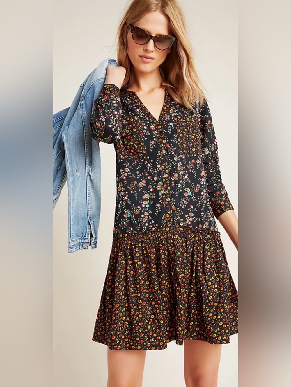 Anthropologie Maeve Marlie Ditsy Floral Tunic Dress Fall Colors NWT 12